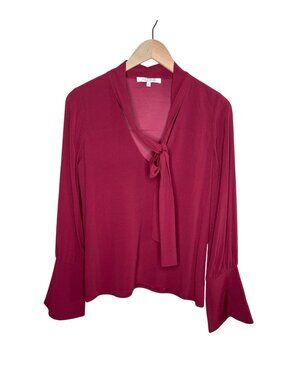 Alexis Burgundy Red Tie-Neck Blouse Flared Cuffs Women’s Size Small